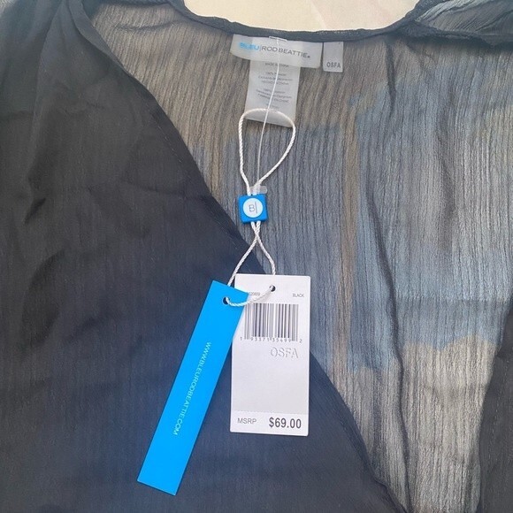 BLEU BY ROD BEATTIE Women Black Caftan Cover-Up Tassel Trim One Size Fit All NWT - Picture 7 of 8